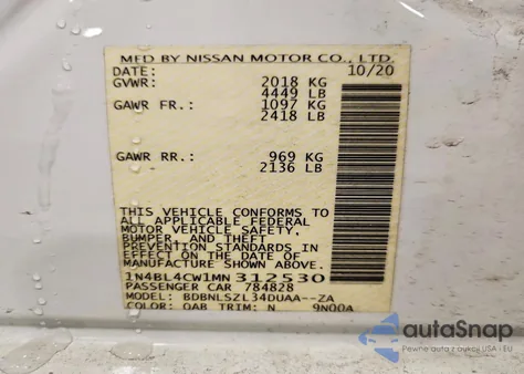 2021 Nissan Altima Sr from USA, damaged, VIN 1N4BL4CW1MN312530